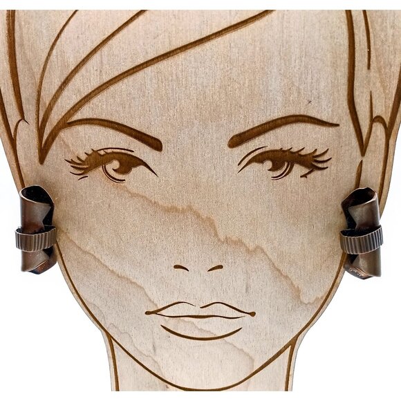 Vintage Modernist Sculptural Bronze Earrings, Brutalist Abstract Rolled Art Clip - Picture 1 of 5